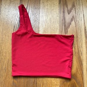 Red one shoulder crop top